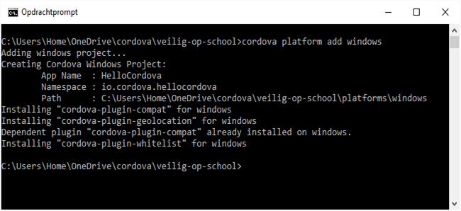 cordova platform add windows